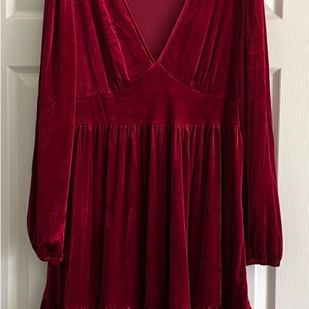 Everyday Deep V Neck Ruffled Hem Velvet dress